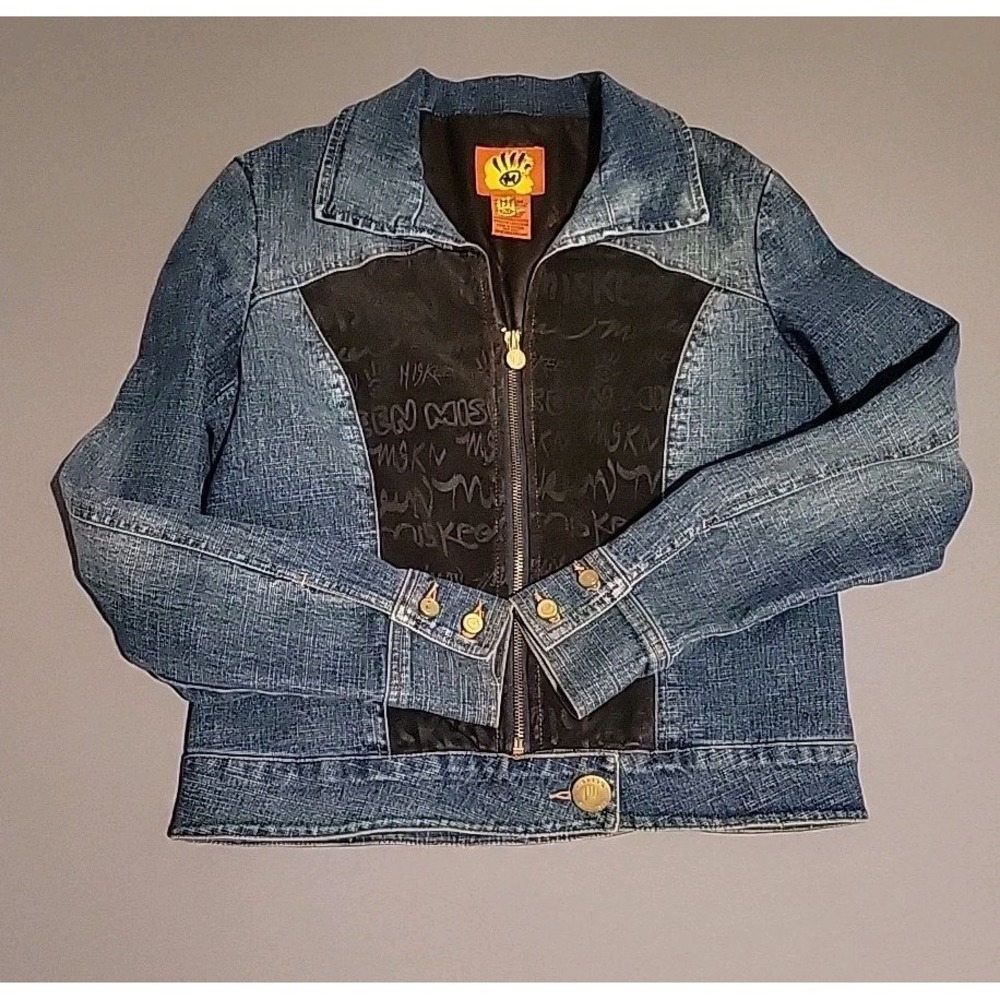 Women's Blue Denim Jean Jacket with Black Panel